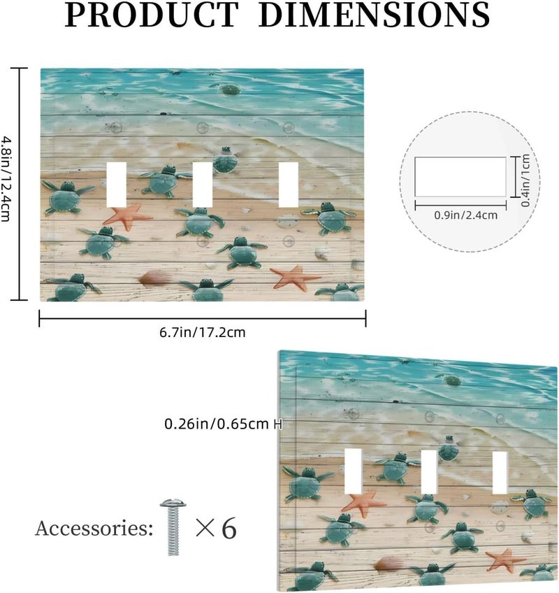 ranedula Turtle Beach Village Wood 3 Gang Light Switch Plate Decorative Triple Toggle Wall Plate Cover Electrical Faceplate for Bathroom Home Living Room Bedroom Art Panel Decor 6.7" X 4.8" - Image 5